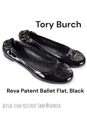 Tory Burch Reva glossy Black Patent leather Ballet Flat women's 5